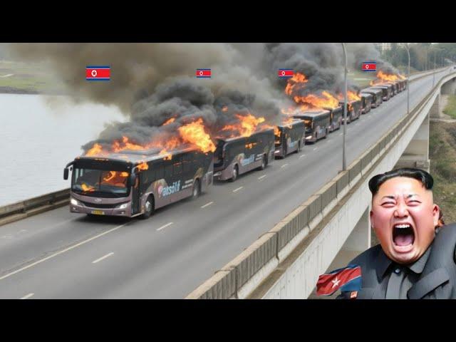 happened 1 hour ago! 400 North Korean buses were bombed while supplying ammunition to Russia