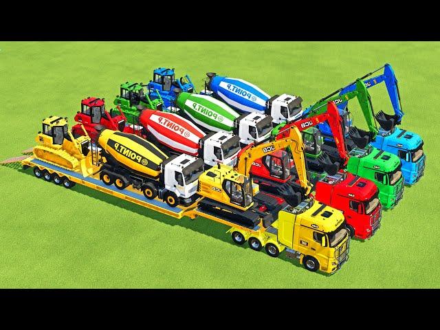 TRANSPORTING EXCAVATOR, BOX TRUCK, BULLDOZER, POLICE CARS TO GARAGE WITH MAN TRUCK - FS22