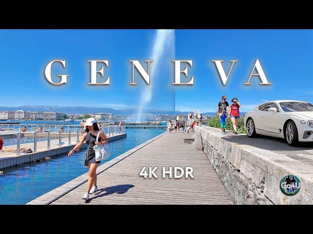 SWITZERLAND GENEVA  Breathaking City / Central Streets Walking tour / Lake Promenade / Fountain 4K