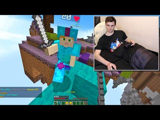 playing minecraft bed wars in a bed