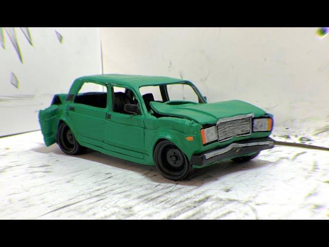 Crash test VAZ 2107 from PLASTILIN