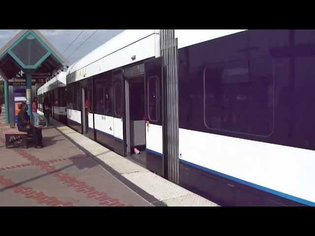 NJT Hudson-Bergen Light Rail Kinkisharyo LRV #2041 departing Liberty State Park