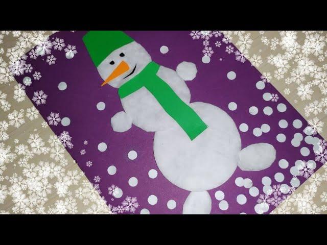 Аппликация СНЕГОВИК из ватных дисков/Открытка на НОВЫЙ ГОД/2021/SNOWMAN/ Postcard for NEW YEAR