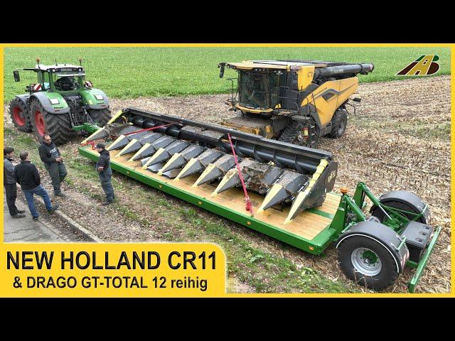 Large combine harvester New Holland CR11 & DRAGO picker - grain corn - tractor Fendt 1050 - corn ...