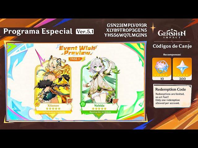 5.1 PROGRAMA ESPECIAL, BANNERS, CÓDIGOS DE CANJE, PERSONAJE GRATIS, RECOMPENSAS GRATIS - Genshin