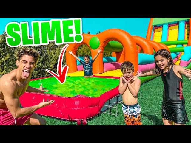 SLIME POOL WITH GIANT SLIDE INFLATABLE !!!