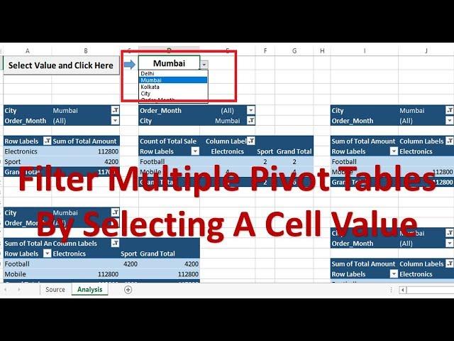 VBA to Change Filter in Multiple Pivot Tables based on A Cell Value