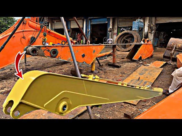 The boom stick of the excavator was cut and its length was increased by 8 feet || Amazing process ||