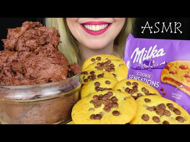 MILKA CHOCOLATE CHIP COOKIES  & CHOCOLATE CREAM | ASMR Mukbang | Relaxing Crunchy Eating Sounds