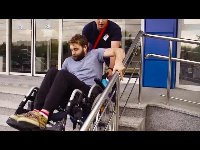 Man Helping Disabled Person Stock Video