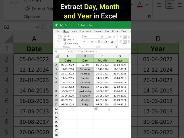 Excel Interview Question | Day Month and Year in Excel #excel #exceltips #exceltutorial #shorts