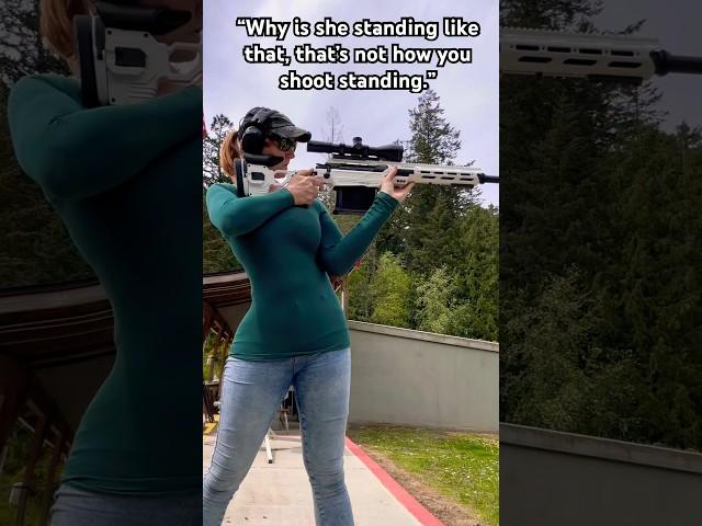 Mom bangs steel with a 50 cal ,standing.