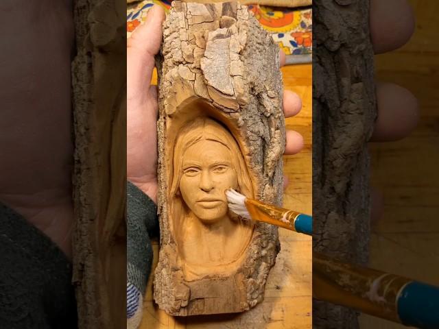 Female wood spirit carving in cottonwood bark. #woodcarving #sculpture #njart #carvingart