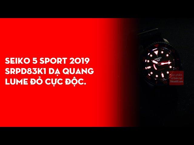 Seiko 5 sport chống nước 100m SRPD83K1 mạ đen full dạ quang đỏ cực độc máy automatic trữ cót 40h.