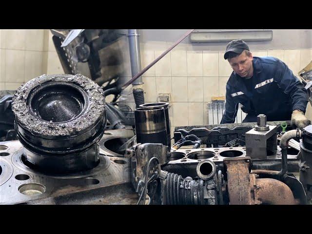 NO COMPRESSION IN TWO CYLINDERS. REPAIR OF THE ENGINE OF THE TRUCK MAN TGS. D2066. PART 1