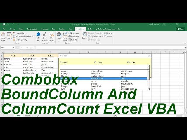 Combobox Boundcolumn And Columncount Excel VBA