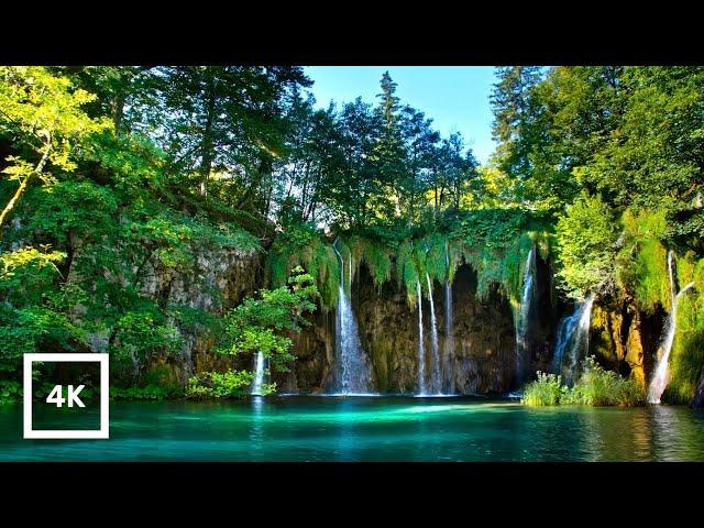 4K Plitvice Lakes Waterfall, Croatia | White Noise Nature Sounds for Sleep & Relaxation