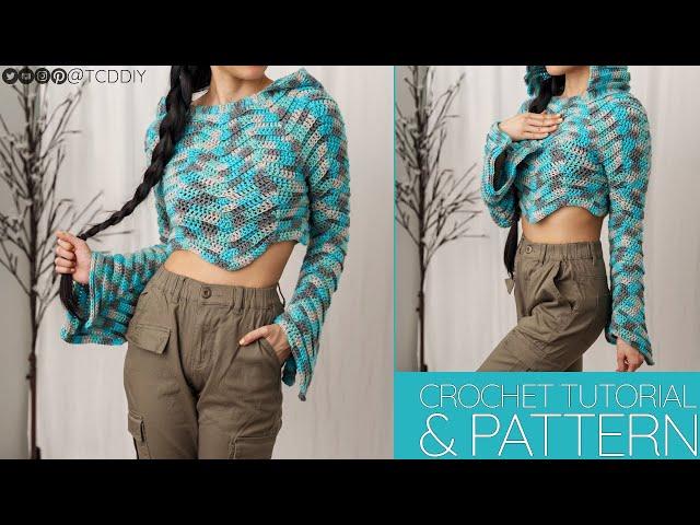 How to Crochet: Bell Sleeve Cropped Hoodie | Pattern & Tutorial DIY