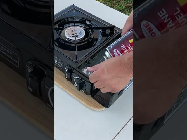 Lock in butane canister on camping stove #camping