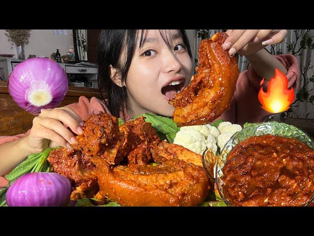 Only Pork Meat With Chutney & Onion  | Naga Mukbang |