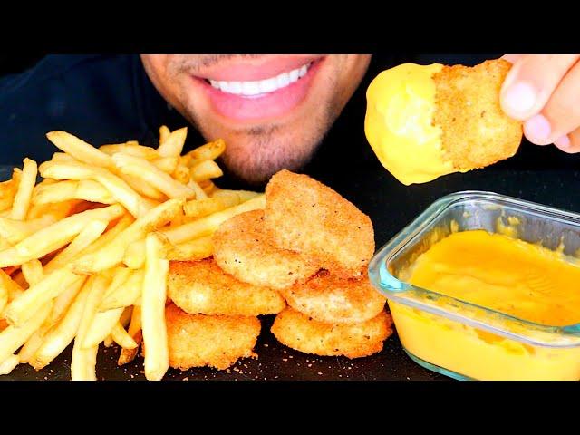 ASMR CHICKEN NUGGETS WITH CHEESE SAUCE FRENCH FRIES MUKBANG EATING MOUTH SOUNDS NO TALKING JERRY