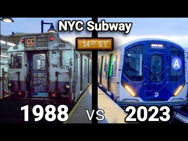 NYC Subway: 1988 vs 2023 Comparison view at 14 Street - 8 Avenue station.