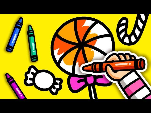 Let's draw the candies with crayons for kids, toddlers | Sally Pop Art