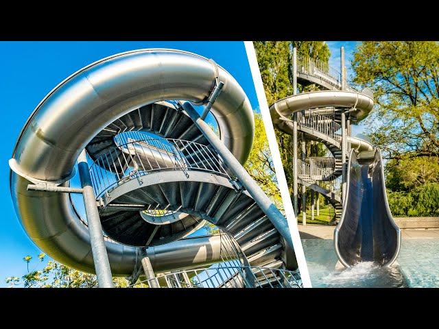 Steel Slide w/ Big Final Drop - Freibad Seebach Zurich