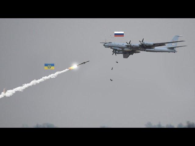 Scary Moment! A Russian Tupolev Tu-142 patrol aircraft was shot down by a Ukrainian anti-air system.