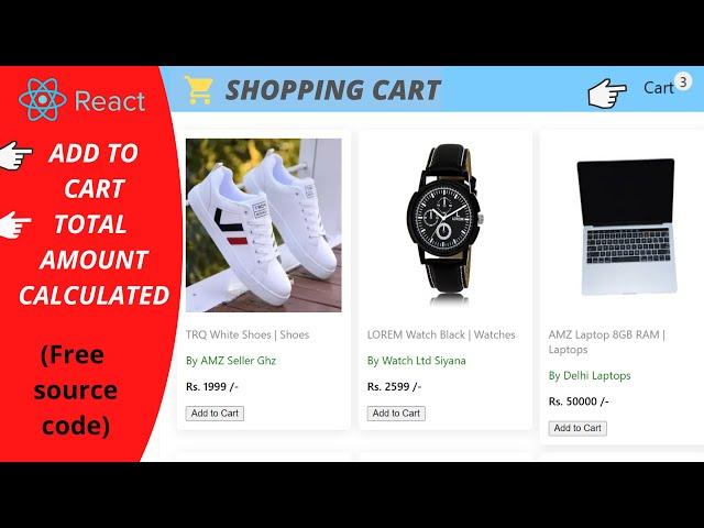 Shopping Cart React.js Project with Explanation [Simple Ecommerce Website using Reactjs ] with code