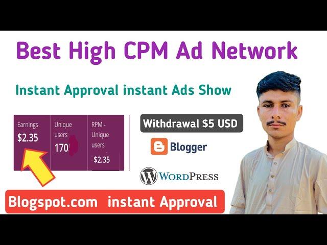 best high cpm ad network | google adsense alternative for website | minimum Withdrawal 5$ | 2024