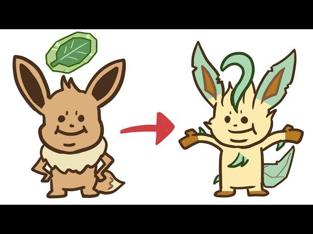 Eevee evolving into Leafeon