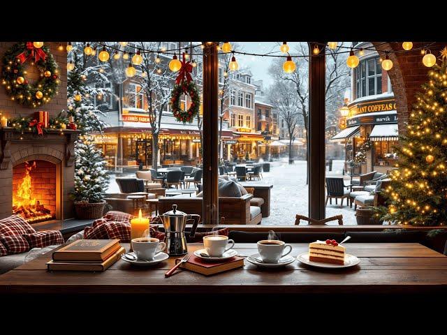 Cozy Christmas Coffee Shop Ambience ️Calming Christmas Jazz Music & Crackling Fireplace to Relax