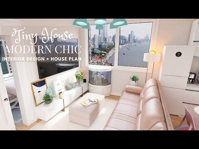 Tiny House Modern Pastel Chic Small Spaces Interior Design + House Plan | Virtual House Tour