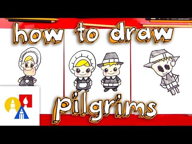 How To Draw Cartoon Pilgrims (Boy & Girl)