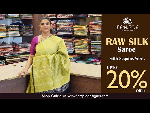 Raw Silk Saree with sequins Work | TTDS2100 | templedesigner.com
