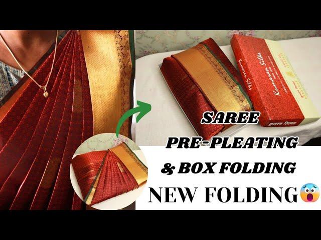 Saree Pre-pleating & Box folding  New Methods for Beginners #trending #saree #beauty #video