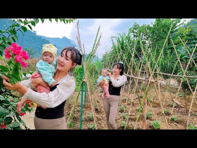 Single Mom - Making a trellis for the bean garden on the farm | Farm life