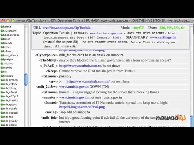 Video of #OpTunisia : a year ago... Recored from #Anonymous IRC on Jan 2nd 2011 #Sidibouzi