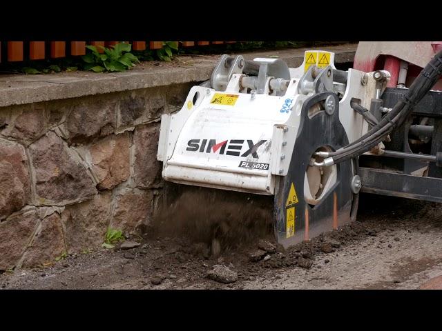 Simex PL 5020 self-leveling planer for skid steer loader - road milling application