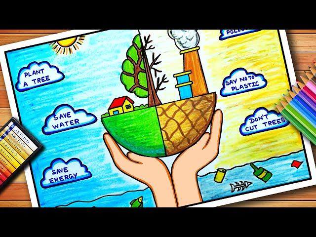 Environment Day Drawing | Earth Day Poster | Save Earth Save Environment Poster | Save Earth Drawing