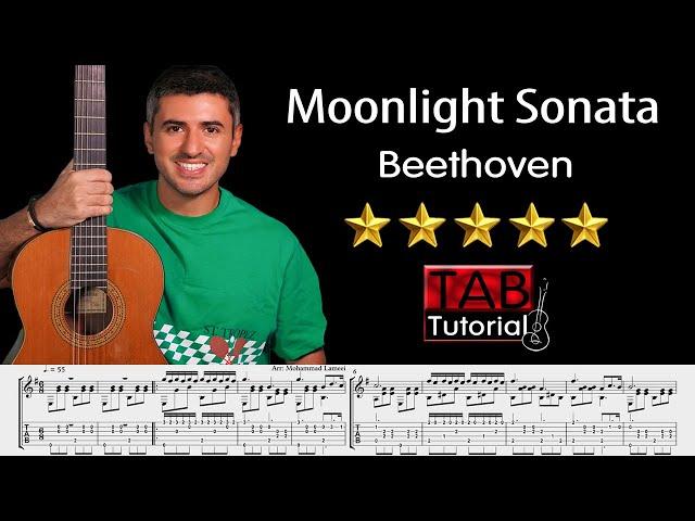 Moonlight Sonata by Beethoven | Fingerstyle Guitar Tutorial + Sheet & Tab