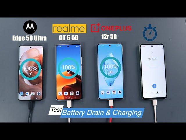 Realme GT 6 Battery Drain & Charging Test Vs Motorola Edge 50 Ultra Vs OnePlus 12r