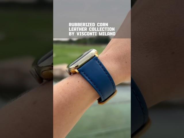 Visconti Milano strap: Opal Blue Rubberized Corn Leather for Apple Watch All Series.