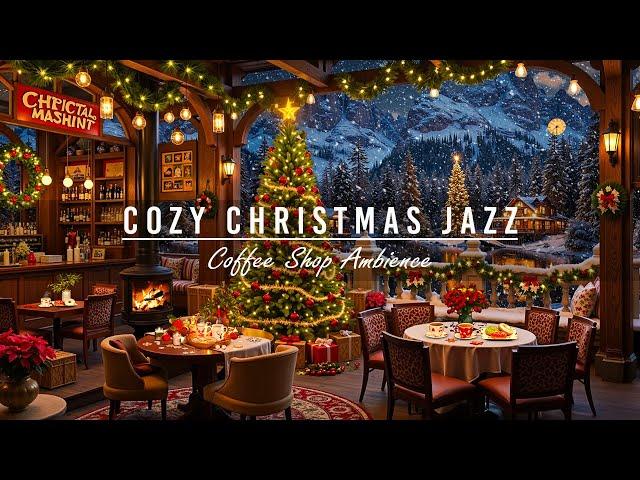 Snow Falling at Night with Instrumental Christmas Jazz Music for RelaxCozy Christmas Porch Ambience