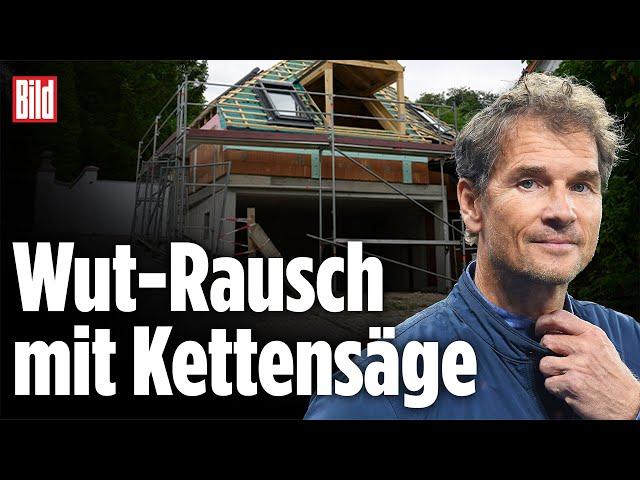 Jens Lehmann geht mit Kettensäge auf Nachbar-Garage los