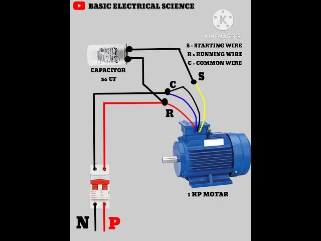 Single phase motor connection | 4 wired motar with capacitor connection Diagram|#shorts