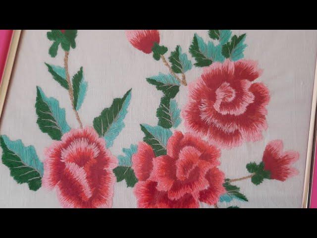 Вышивка гладью для начинающих. Мои работы. Розы.Stitch embroidery for beginners.  My works.  Roses