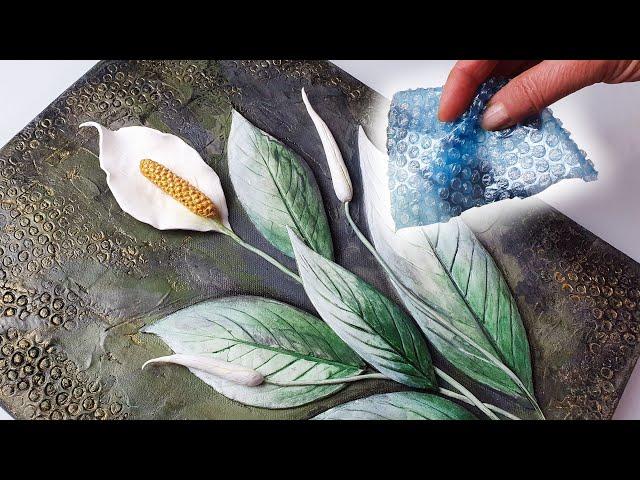 Easy Bubble Wrap 3D TEXTURE + Pouring Art - Peace Lily | AB Creative Tutorial