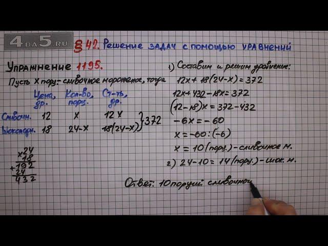 Упражнение № 1195 – ГДЗ Математика 6 класс – Мерзляк А.Г., Полонский В.Б., Якир М.С.